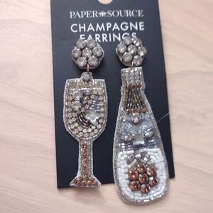 Paper Source Champagne Embroidered Bead Bohemian Sparkle Crystal Earrings Bling